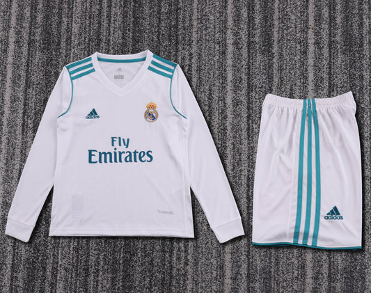 Real Madrid 17/18 Children's Home Retro Set - Long Sleeve